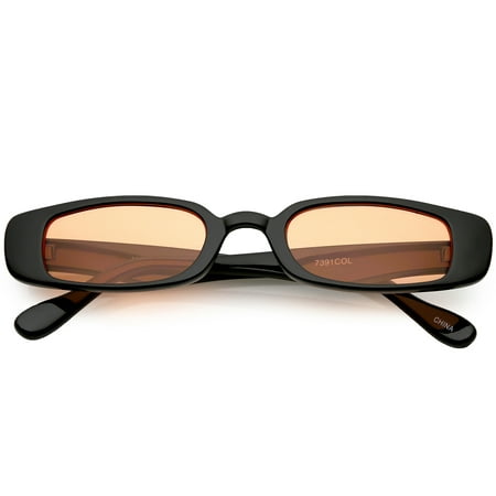 Extreme Thin Small Lens Rectangle Sunglasses Color Tinted 49mm (Black / Orange)