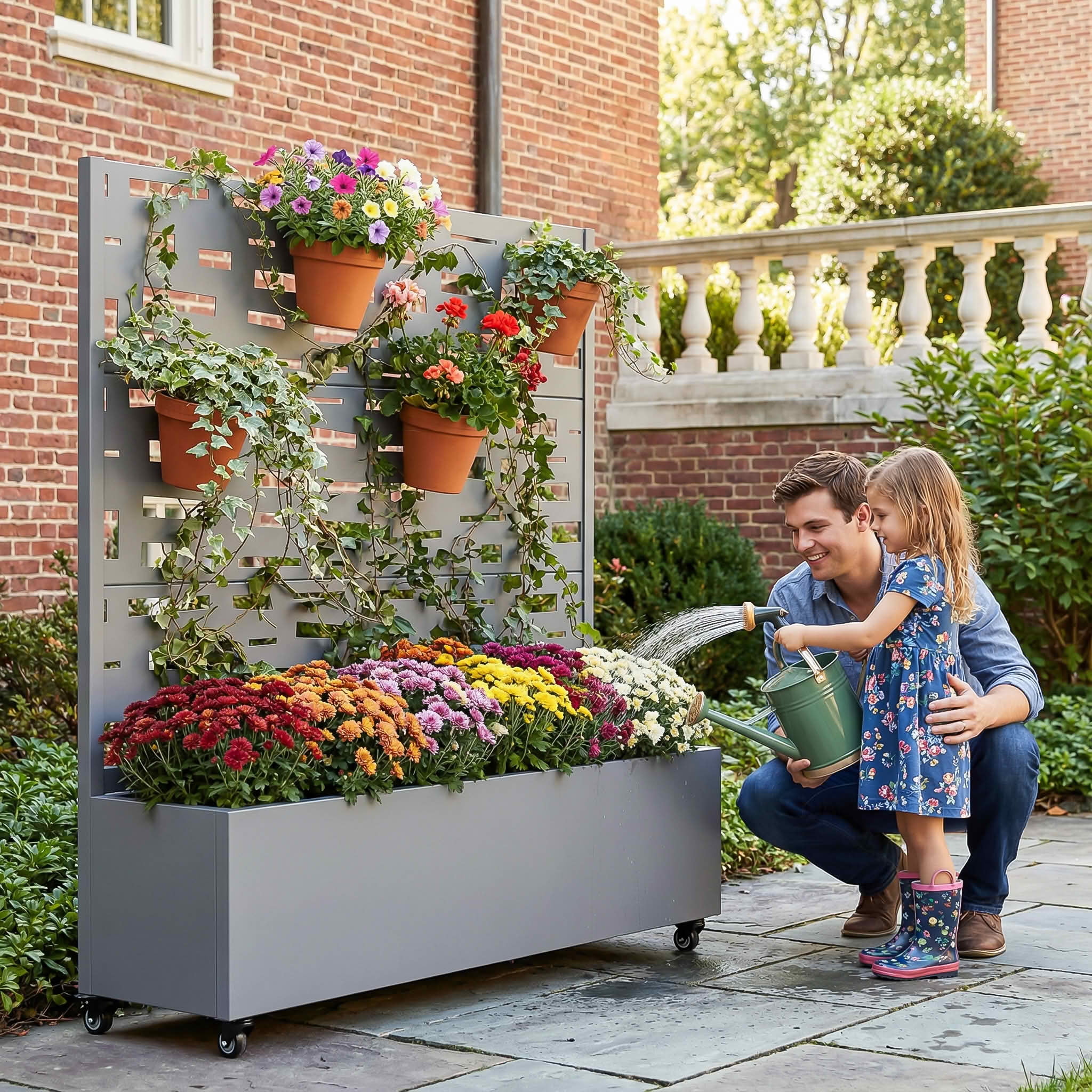 MAYEERTY 47X47" Metal Outdoor Gray Privacy Screen with Planter Box for Backyard & Garden, 3 Piece Set