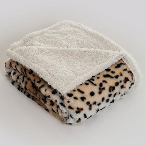 Lavish Home Fleece/Sherpa Animal Print Throw Blanket