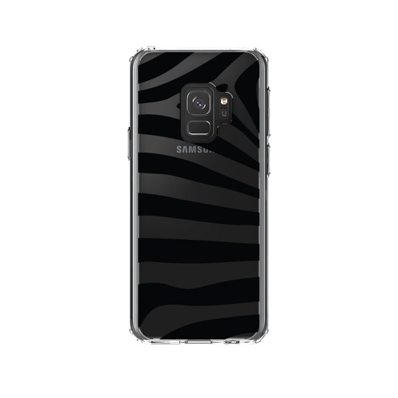 DistinctInk Clear Shockproof Hybrid Case for Samsung Galaxy S9 (5.8" Screen) - TPU Bumper, Acrylic Back, Tempered Glass Screen Protector - Black & Clear Zebra Stripes