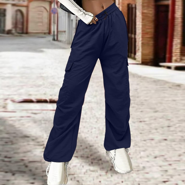 【Anyone more】Tins Black Blue Cargo Wide Pants Lovskoo 2024 Women's High Waisted Cargo Pants Travel Vintage