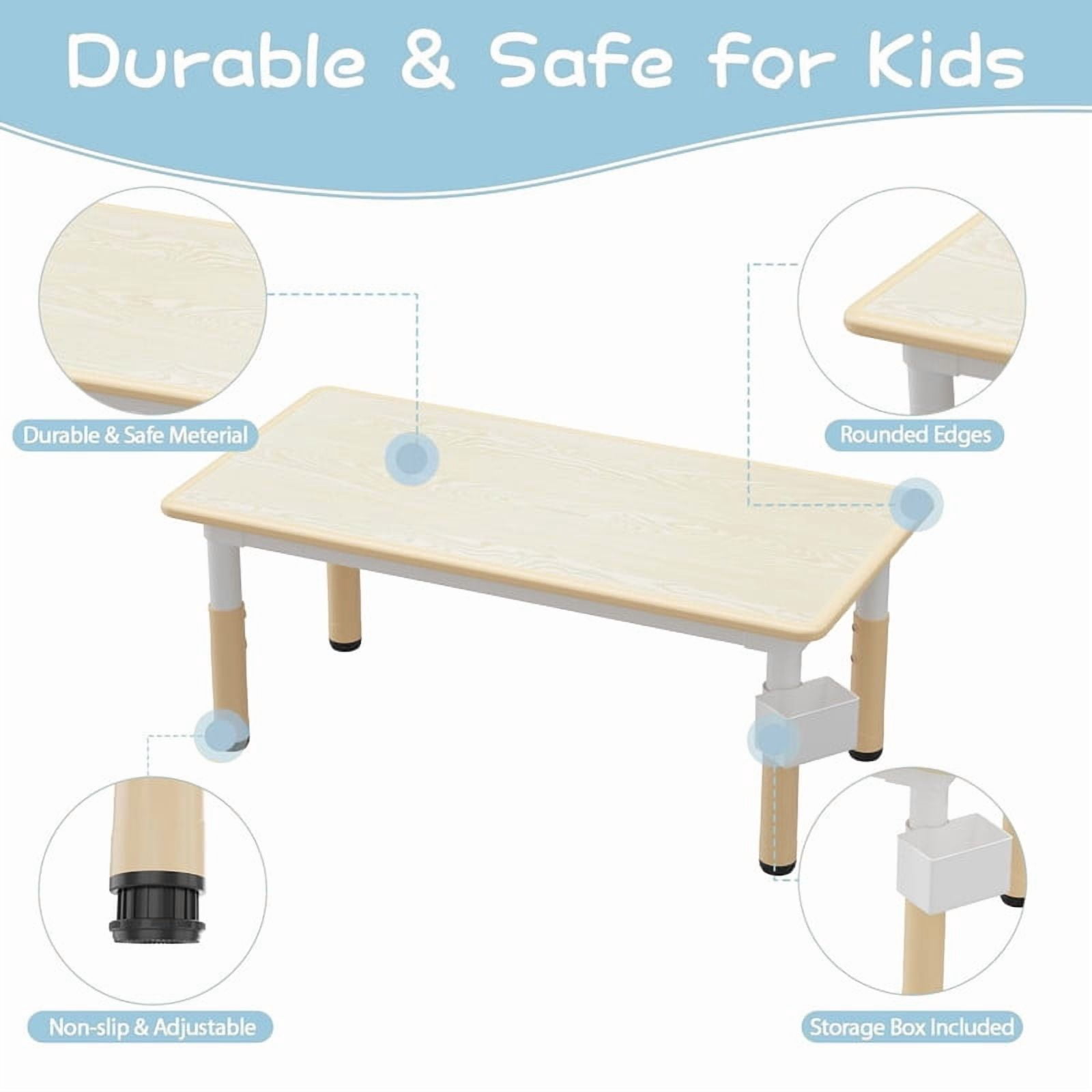 Towallmark 47.2" x 23.6" Kids Table and 6 Chairs Set, Adjustable Height Childrens Table Set for Ages 3-10, Toddler Activity Table with Graffiti Top, Non Slip Legs, 300Lbs Capacity