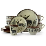 Elama Majestic Elk 16 Piece Round Stoneware Dinnerware Set in Taupe