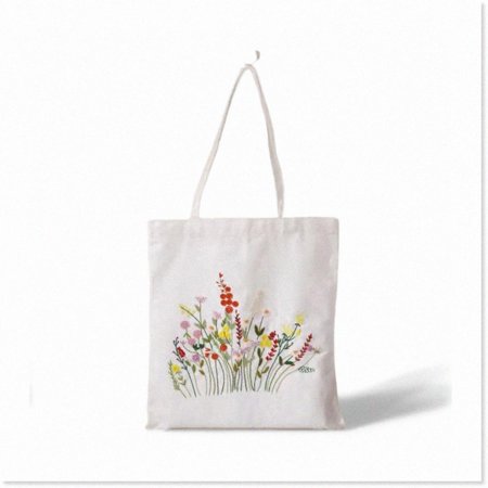 Floral Stitch & Carry: Lightcoral Canvas Tote Bag Embroidery Kit - Complete with Stamped Bag, Hoops, Needle, Instruction Manual, and Color Threads for Beginners.