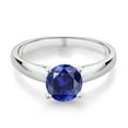 thumbnail image 2 of Gem Stone King 1.60 Ct 7mm Round Blue Created Sapphire 10K White Gold Ring (Size 5), 2 of 4