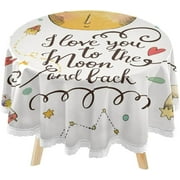 SKYSONIC Valentine Quote Round Tablecloth 60inch Indoor Wrinkle Free, Love You Moon Back Circular Lace Table Cover Washable for Kitchen Dining Decor