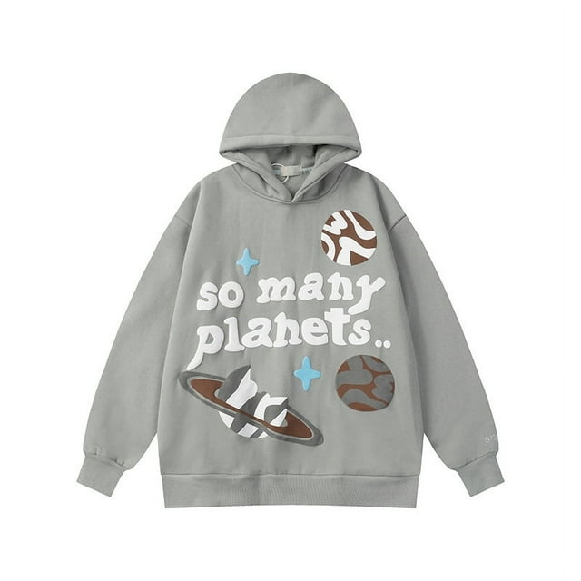 Sweat à Capuche Planète Cassé Tendance Américaine Imprimé Amusant de Rue plus Velours design Ample