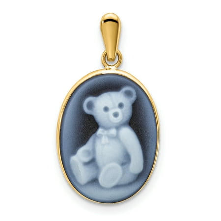 - 14k Yellow Gold 12x16 Teddy Bear Agate Cameo Pendant Charm Necklace Gifts For Women For Her