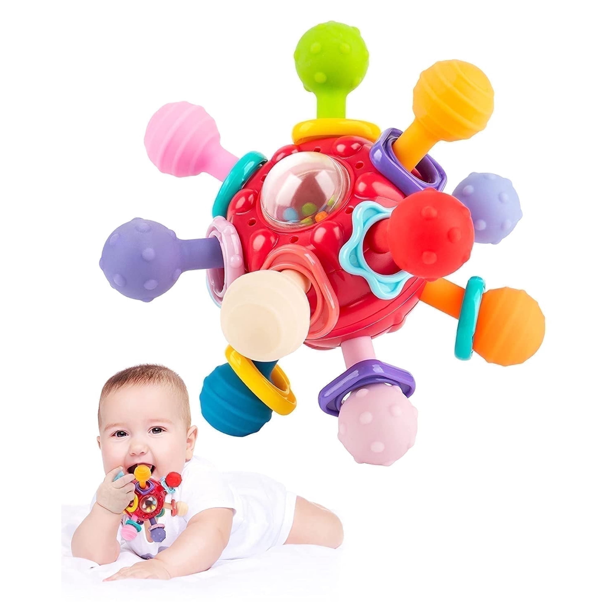 Vanmor Baby Toys Sensory Teething Balls, Baby Teething Toys for Babies 6-12 Months, Baby Teether Rattle Chew Toys, Grasping Activities Infant Toys for 12-18 Months Baby Girl Boys Gift (Red)