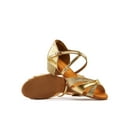 thumbnail image 2 of Missfiona Girls Latin Dancing Shoes Glitter Ballroom Salsa Low Heels Performance Shoes(4.5,Gold), 2 of 7