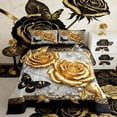 thumbnail image 2 of 3D Gold Rose Floral Bedding Toddler Comforter Set for Girls, Chic Butterfly Down Comforter, Luxury Pearl Print Bedding Sets Toddler with Comforter, Lightweight Bedroom Decoration, 2 Pieces Reversible, 2 of 7
