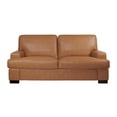 thumbnail image 3 of Naomi Home Siggy Genuine Leather Loveseat Sofa - Luxurious Comfort, Goose Feather Cushion Filling, Square Arm Design, Sturdy Block Legs, Elegant Tan - Ideal for Living Room, Office, or Bedroom, 3 of 12