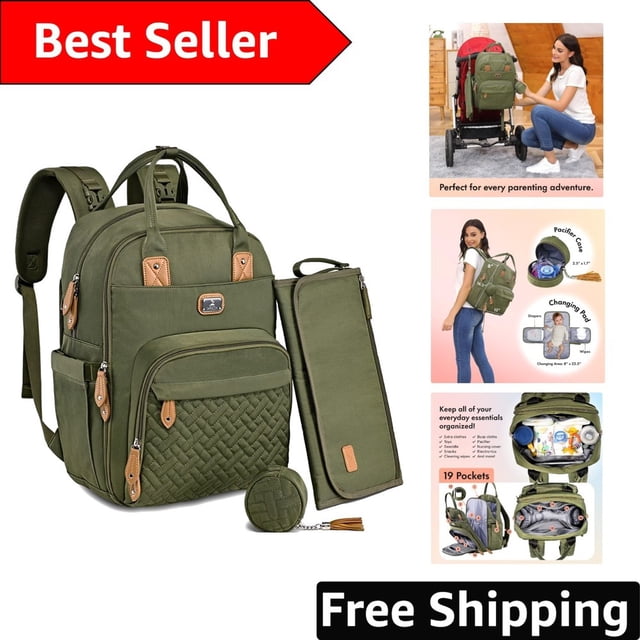 Large Capacity Green Baby Backpack with Multi-functional Pockets for Moms & Dads