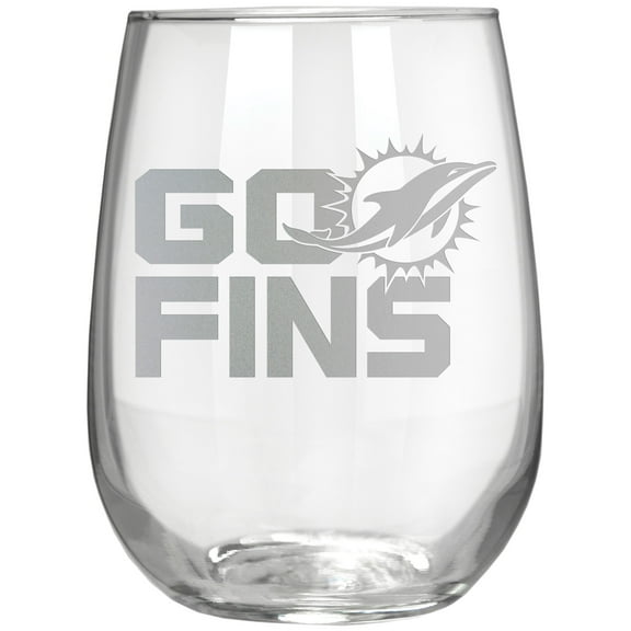 Miami Dolphins Etched 17oz. Rally Cry Stemless Wine Glass