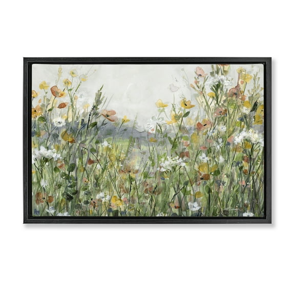 Stupell Industries Quiet Natural Meadow Landscape Painting Black Floater Framed Art Print Wall Art, 25 x 17