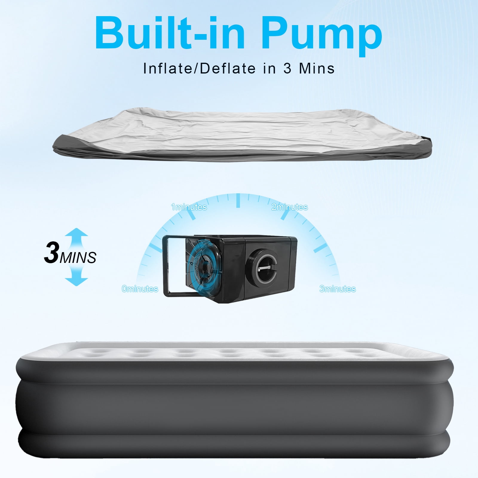 Twin Air Mattress with Built in Wireless Battery Pump,Thick Velvet Texture Waterproof,18”Self Inflatable Air Bed for Camping,Travel&Floor (Gray)