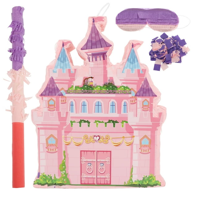 CIMAXIC Birthday 1 Set Princess Castle Hanging Pinata For Kids Birthday Party Candy Holder Decoration For Girls Party Game Accessory Candy Container,16.22"X12.6"X3.15"