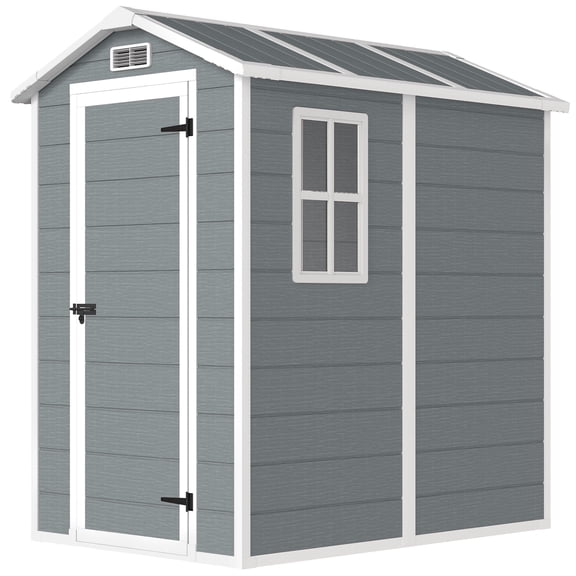 6' x 4' Outdoor Storage Shed with Floor, Window, Lockable Double Door and Air Vent, Gray