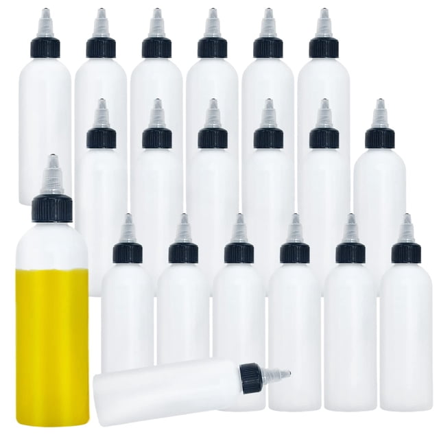 Meirrnyyu 20 botellas de plástico para condimentos de 4 onzas con tapas giratorias, botella de salsa con botellas de condimentos para salsa de tomate, mostaza, aceite de oliva y más
