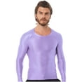 thumbnail image 2 of Jhaoyu Men's Glossy Long Sleeve Compression Shirts Athletic Workout Sports Rash Guard Undershirt Lavender M, 2 of 6