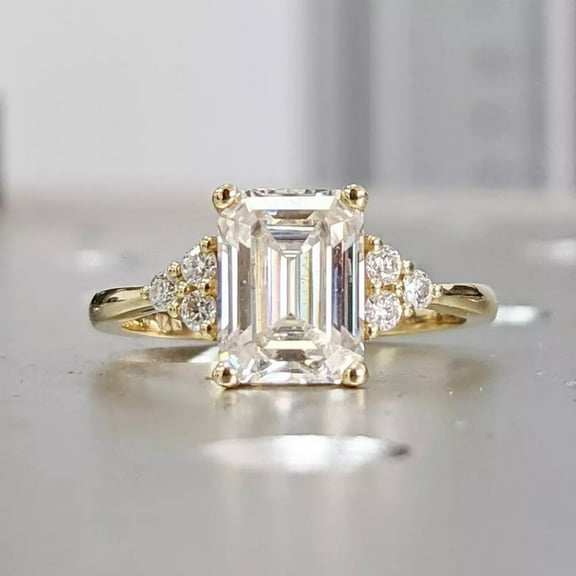 3.00 Ct Emerald Cut Moissanite Solitatre Engagement Ring 14k Yellow Gold Plated