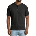 thumbnail image 6 of Fengqque Mens Henley Shirts Short Sleeve Casual Summer Basic T-Shirts 3 Button Solid Collarless Shirts for Work Dark Gray XXXL(XXXL), 6 of 6