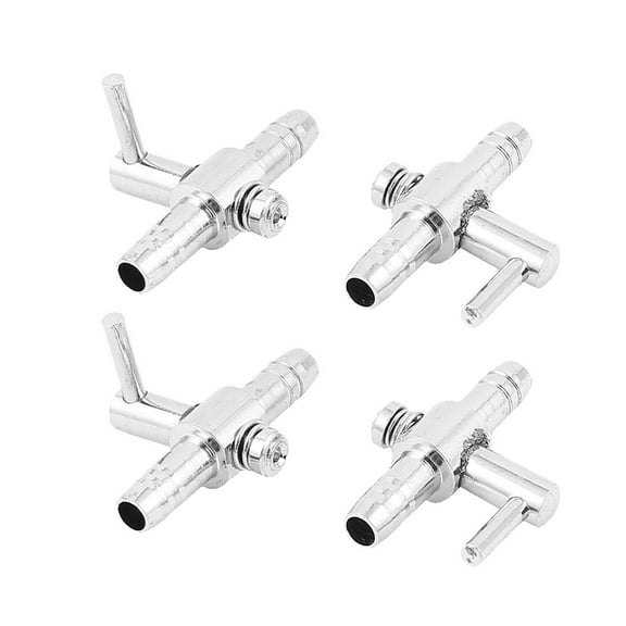 REGALWOVEN Aquarium Metal 2 Way 3mm Inner Dia Air Line Tubing Flow Control Valve 4pcs