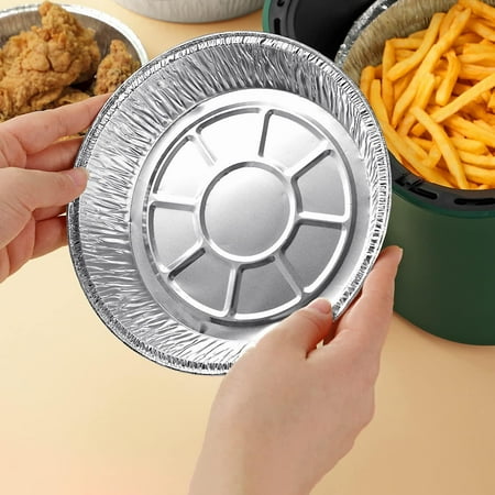 

50pcs Air Fryer Disposable Aluminum Trays 7 in Round Aluminum Trays Grill Tray Disposable Aluminum Foil Trays Cake Tray Drip Pans Suitable for Baking Round Fryer