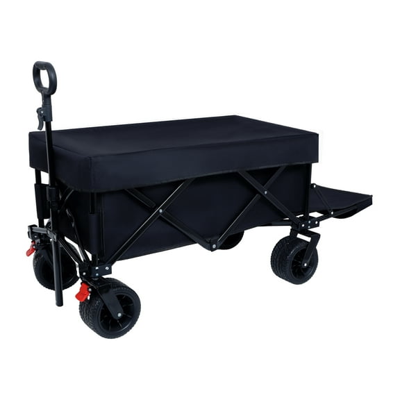 Foldable Wagon with Extended Tailgate, Waterproof Dustproof UV Resistant Wagon Rain Covers, Heavy Duty 400LBS, Large All- Beach Wheels