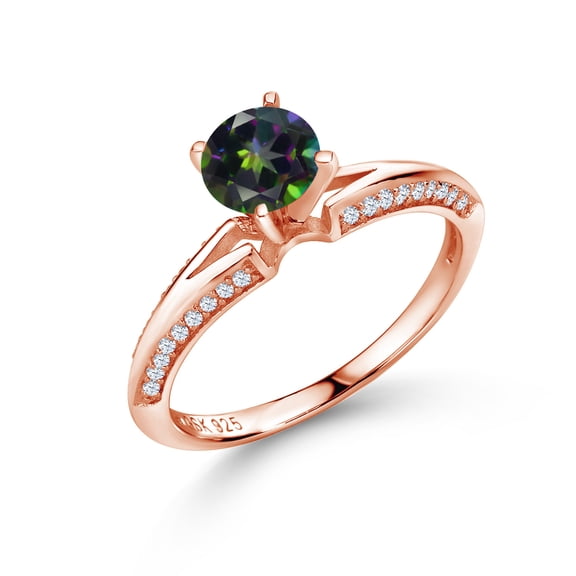 Gem Stone King 1.58 Ct Round Green Mystic Topaz 18K Rose Gold Plated Silver Ring (Size 6)