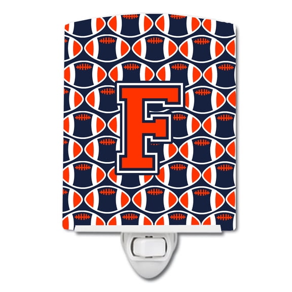 Carolines Treasures CJ1066-FCNL Letter F Football Orange, Blue and white Ceramic Night Light, 6x4x3", multicolor
