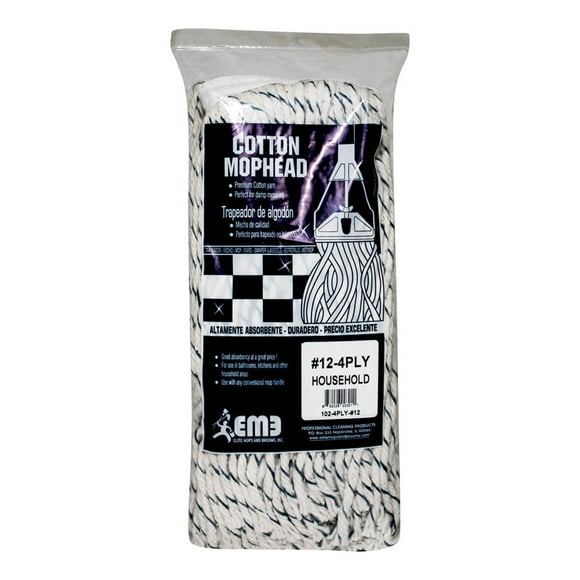 Cabezal de mopa de algodón Mop Refill Elite #12, extremo cortado, 4 capas (paquete de 6)
