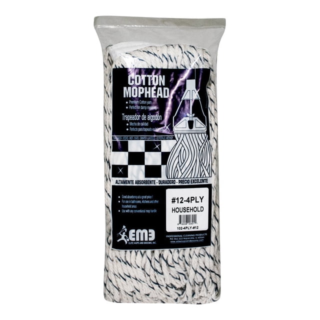 Cabezal de mopa de algodón Mop Refill Elite #12, extremo cortado, 4 capas (paquete de 6)