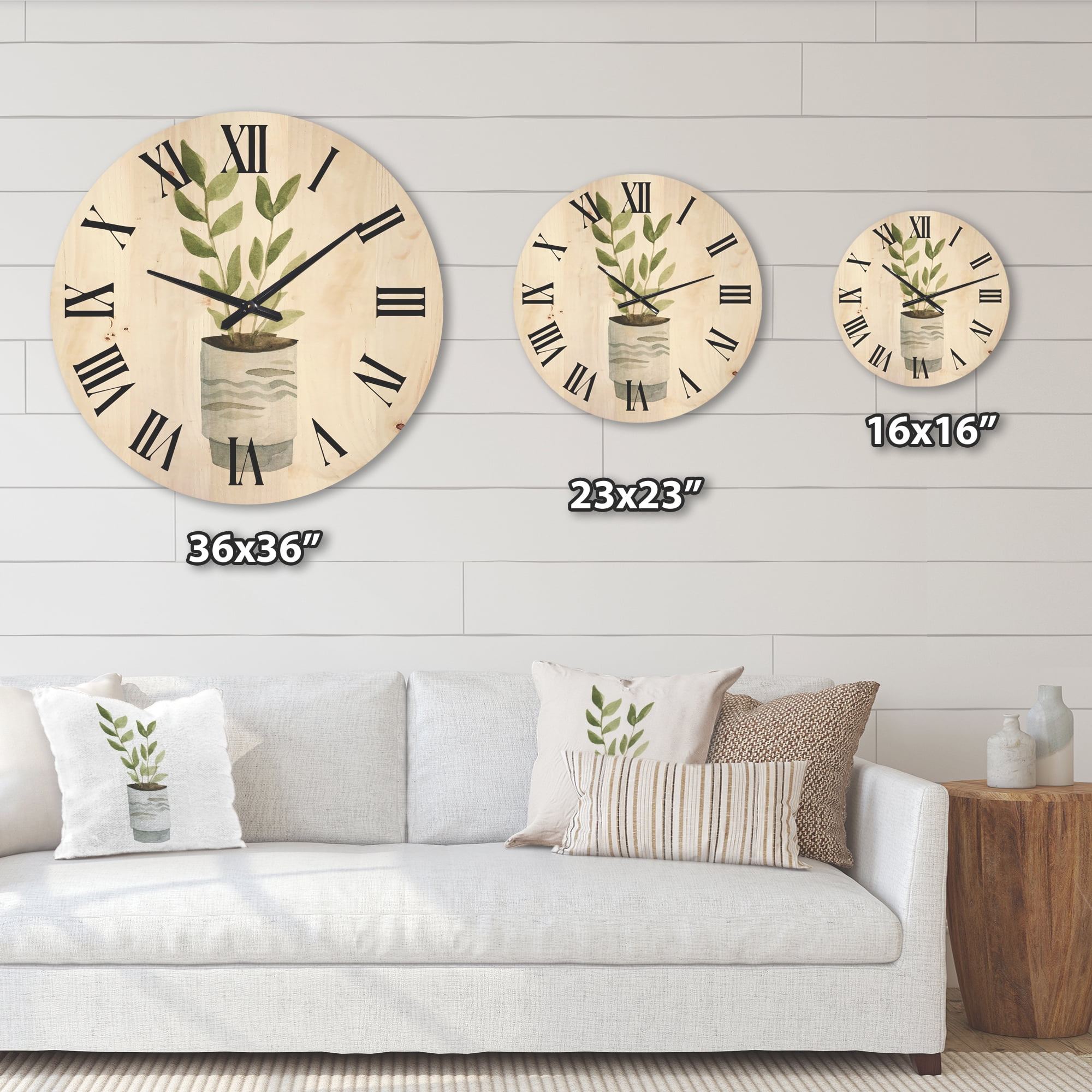 Designart 'Indoor Green Home House Plants in Pots II' Traditional Wood Wall Clock