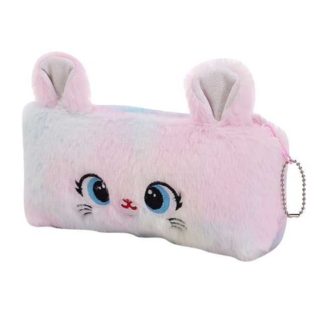 Estuche de peluche con forma de gato de dibujos animados, gran capacidad, suave y moderno, para estudiantes