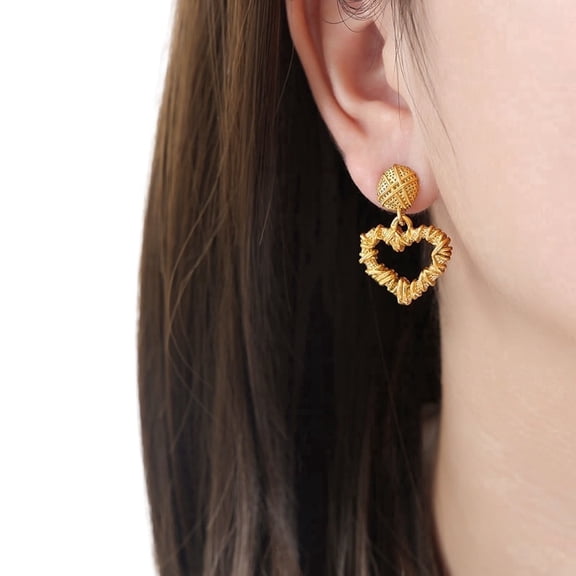 YMCSTONEMA Twisted Hollow Heart Earrings, 18K Gold Plated, Vintage Grid Round Stud Drop Earrings,Daily Jewelry Mother's day