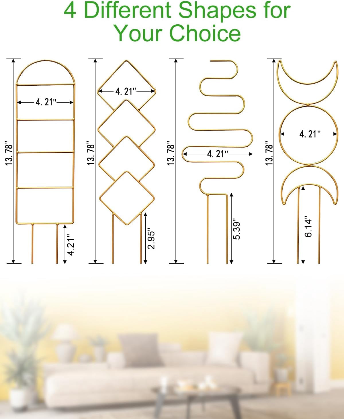 Indoor Climbing Plant Trellis, Metal Garden Trellis Plant Support with Different Patterns for Vine Ivy Flower (Golden)