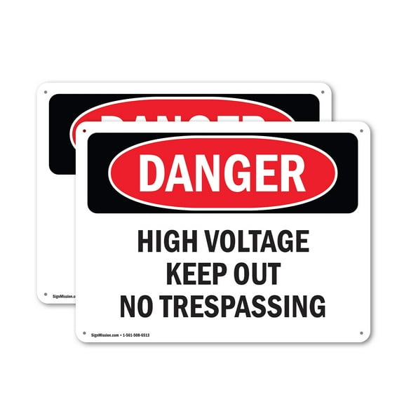 (2 Pack) High Voltage Keep Out No Trespassing OSHA Danger Sign 10 Inch X 7 Inch Indoor / Outdoor Rust-Free Aluminum Metal Signs for Workplace, Workshop, and Construction Site, Made in