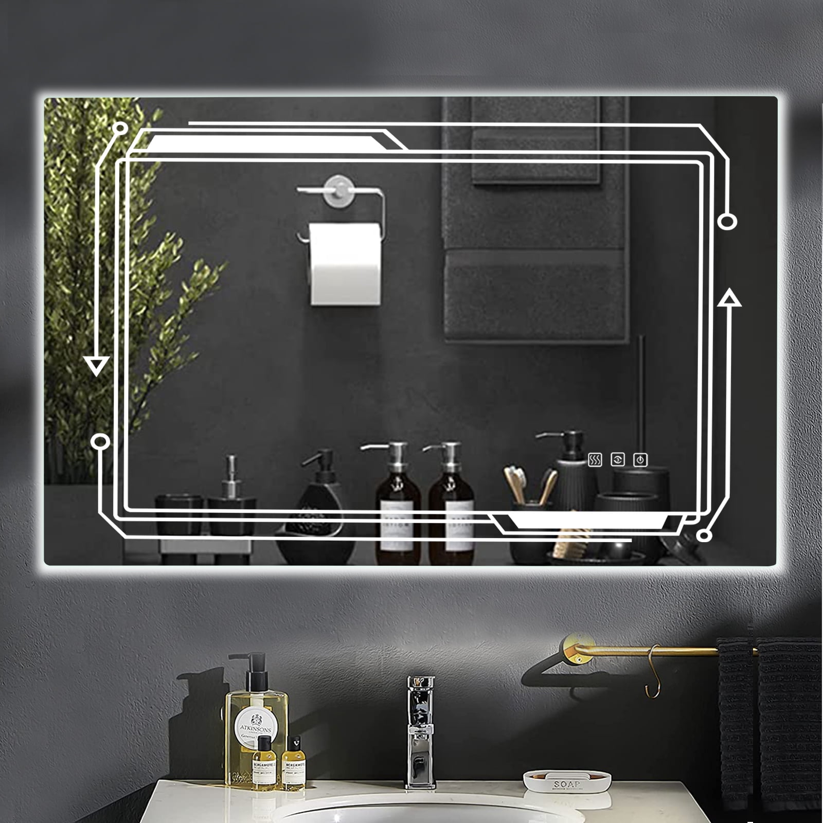 Bathroom Mirror With Lights 24x36 Inch Black Frame LED Bathroom Mirror - Dimmable Anti-Fog Smart Mirror With 3 Color Lights LED Bathroom Mirrors