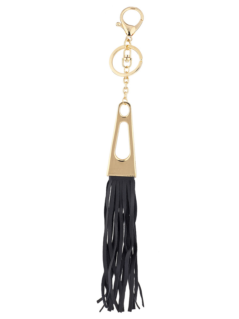 Lux Accessories Gold Tone n Black Fabric Tassel Triangular Bag Charm Key Chain - image 1 of 1