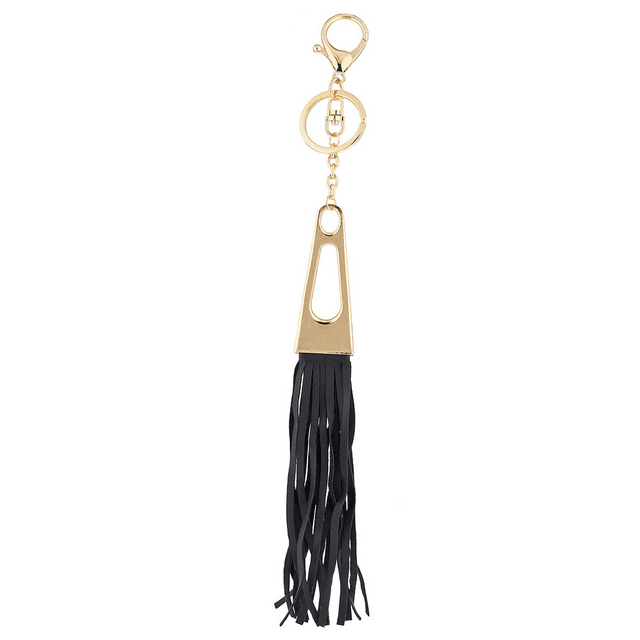 Lux Accessories Gold Tone n Black Fabric Tassel Triangular Bag Charm Key Chain