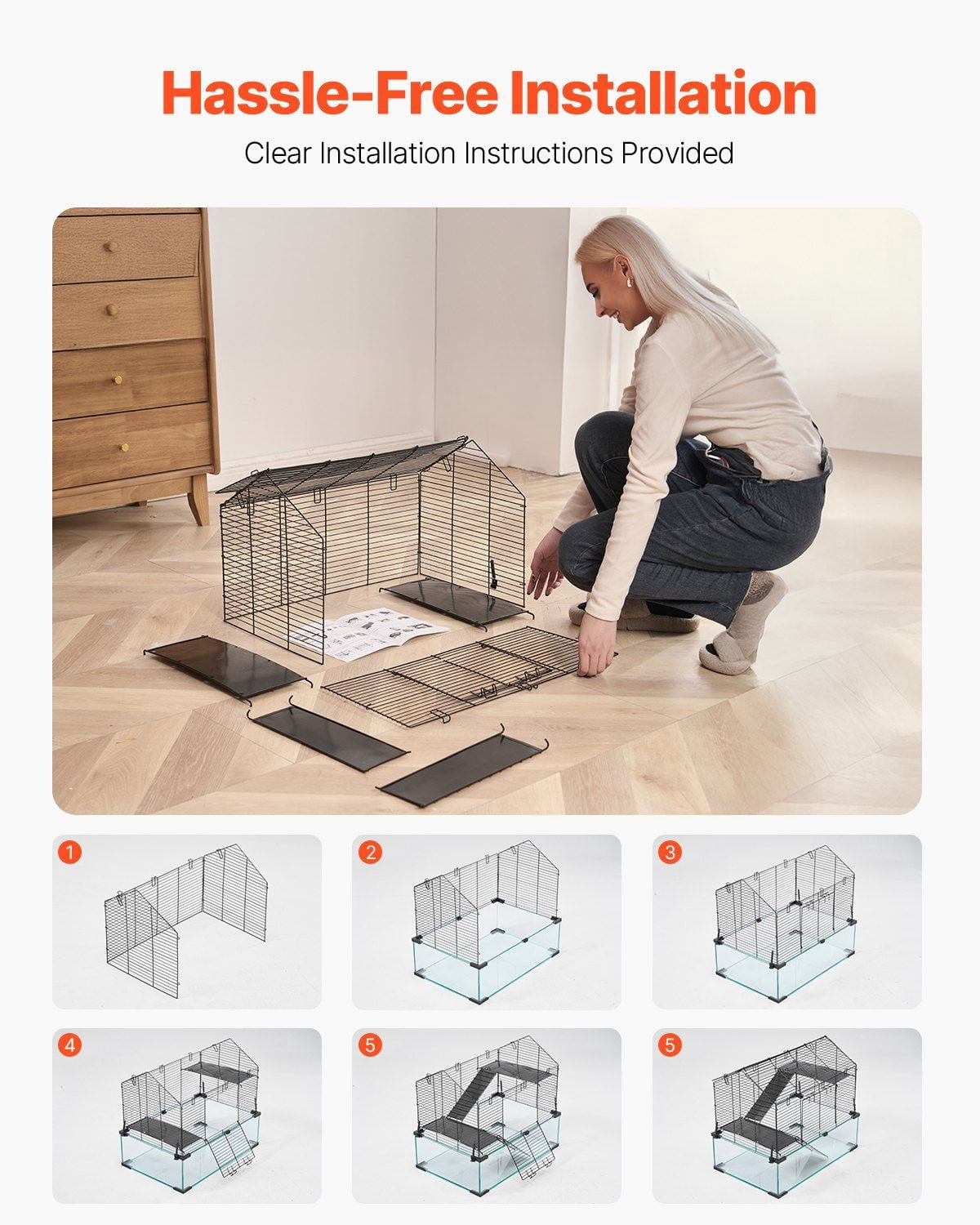 360 Degree View Transparent Hamster Cage 22.8x15x21.3 Inch Ventilated Small Animal Habitat with Water Bottle for Mice Rats Guinea Pigs