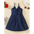 thumbnail image 3 of Little Girl’s Solid Color Dress Casual Knotted V-neck Button Suspender A-line Dress, 3 of 9