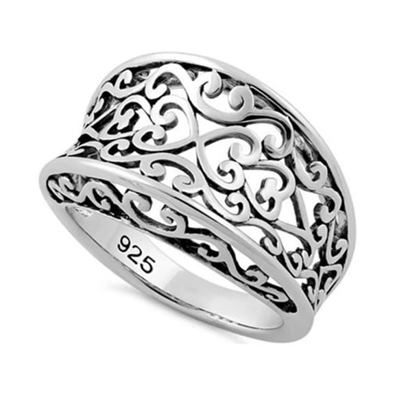 Mooneye Heart Swirl 925 Sterling Silver Oxidized Platinum Plated Women Wedding Ring Jewelry