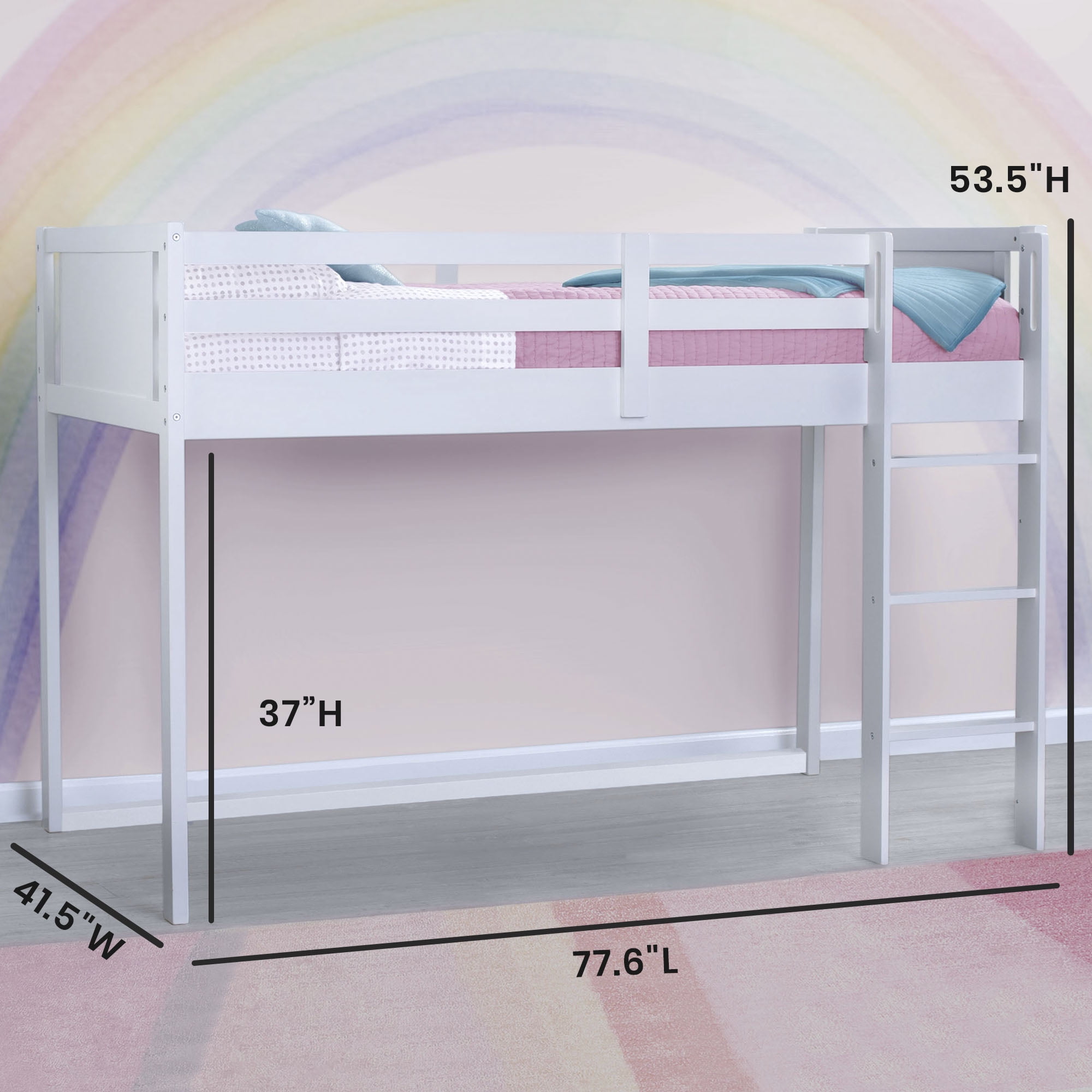 Delta Children Twin Loft Bed with Guardrail and Ladder, White