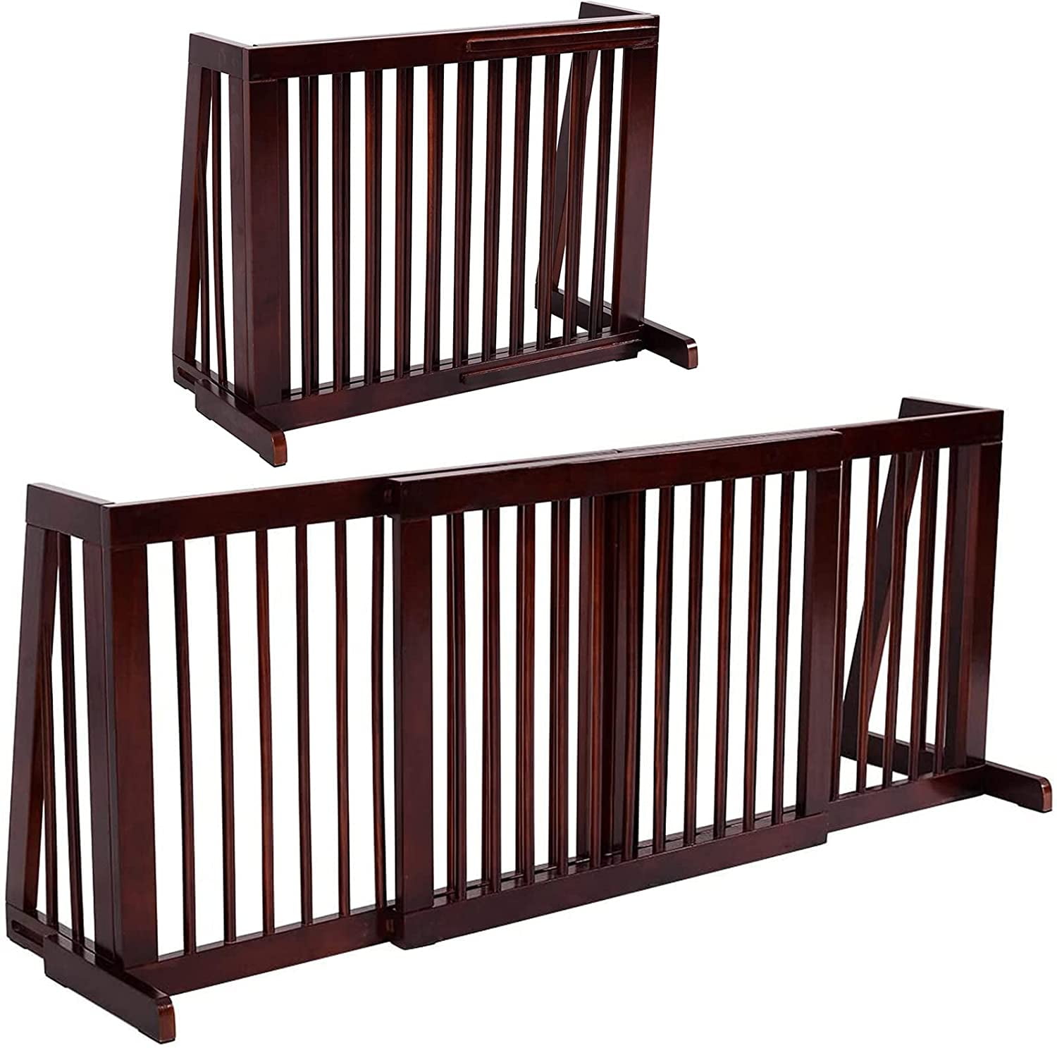 Expandable Wood Dog Gate, 28''80'' Adjustable Freestanding Pet Gate