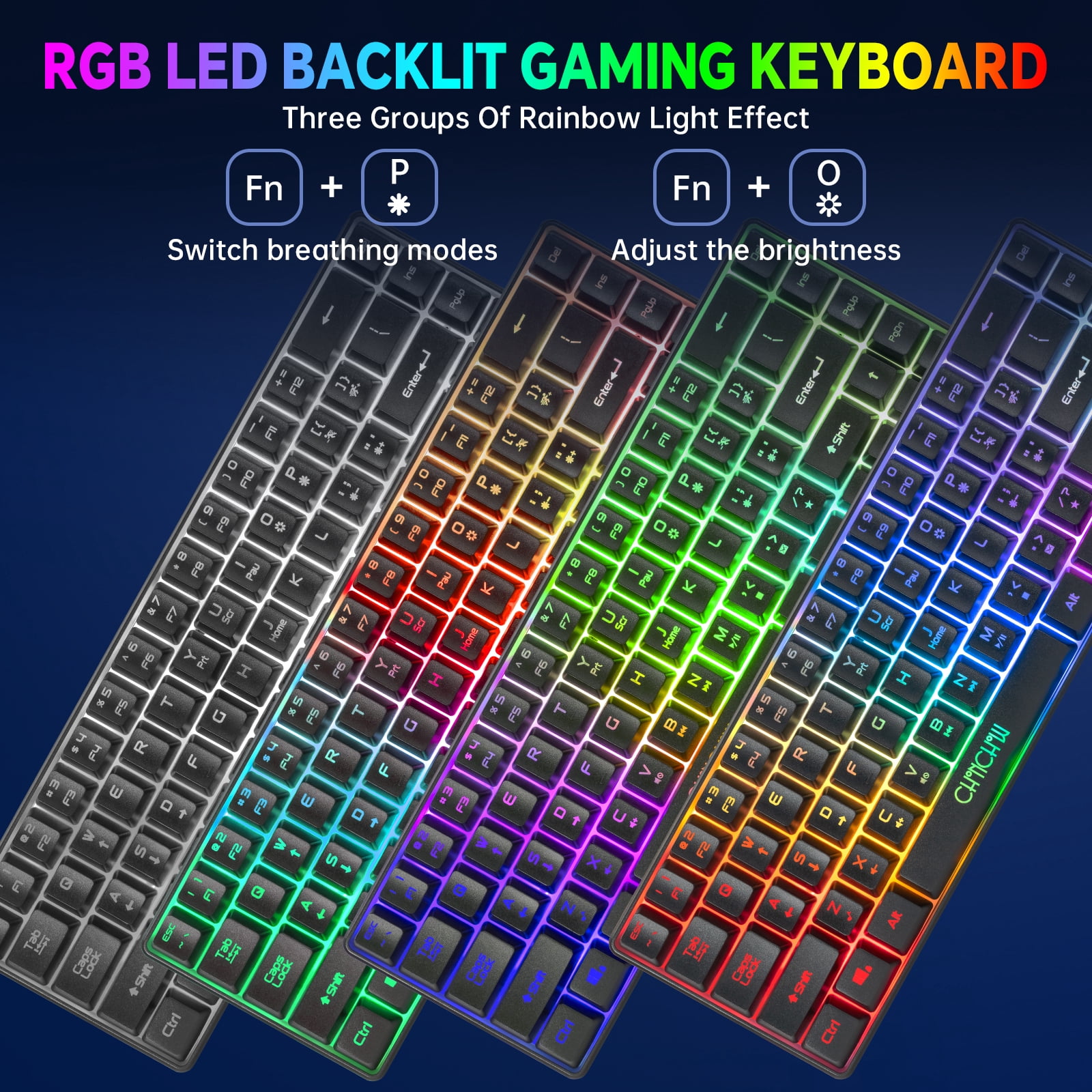 CHONCHOW 60% Wireless gaming Keyboard and Mouse Combo,68 keys Rechargeable Led Backlit Keyboard , 2.4GHz Wireless Receiver,Portable Design and Stable USB Connection for PC Mac Xbox