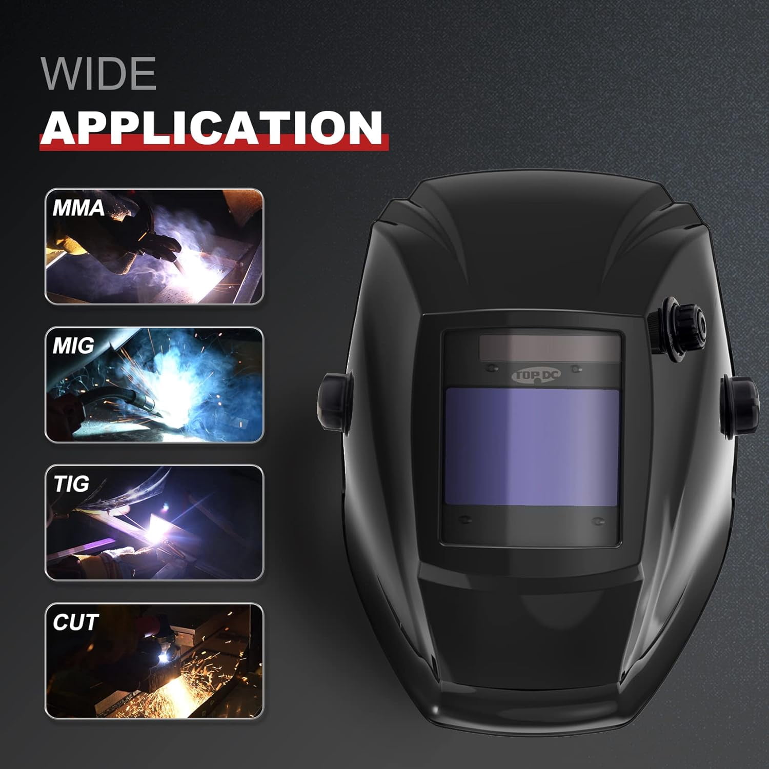 Welding Helmet 3-in-1 Auto Darkening Solar Power Large Viewing Screen 3.93 x 2.63 Inch,With Welding Gloves