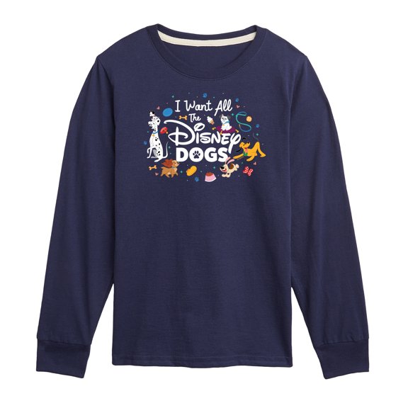 Disney Classics - Cats & Dogs - I Want All The Disney Dogs - Toddler And Youth Long Sleeve Graphic T-Shirt