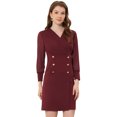 thumbnail image 1 of INSPIRE CHIC Women's Elegant V Neck Sheer Contrast Button Decor A-Line Dress Wine Red S, 1 of 5